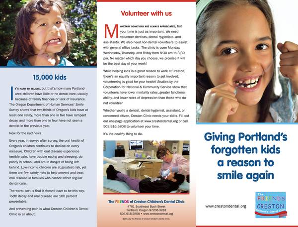 The Friends of Creston Children's Dental Clinic marketing brochure