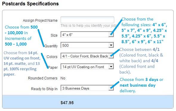 Postcards Specifications on the PrintRunner Mailing Services Page