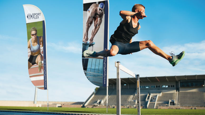 Custom feather flags used in a sports event